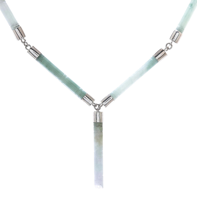 Jade Y-necklace, 'Bamboo Inspiration' - Light Green Jade Y-Necklace from Thailand