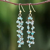 Gold-plated apatite waterfall earrings, 'Arctic Dream'