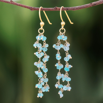 Gold-plated apatite waterfall earrings, 'Arctic Dream' - Gold-Plated Apatite Waterfall Earrings from Thailand