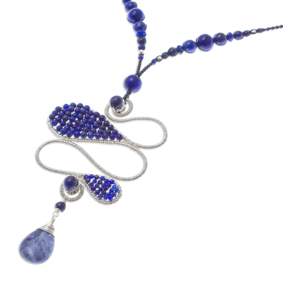 Lapis lazuli and sodalite beaded pendant necklace, 'Bohemian Delicacy' - Bohemian Lapis Lazuli and Sodalite Beaded Pendant Necklace