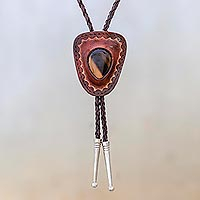Tiger's Eye and Leather Bolo Tie from Thailand,'Cowboy Eye'
