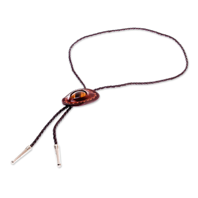 Tiger's eye and leather bolo tie, 'Cowboy Eye' - Tiger's Eye and Leather Bolo Tie from Thailand