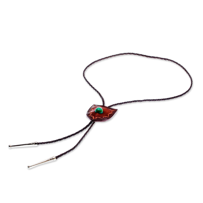 Howlite and leather bolo tie, 'Nature's Shield' - Green Howlite and Leather Bolo Tie from Thailand