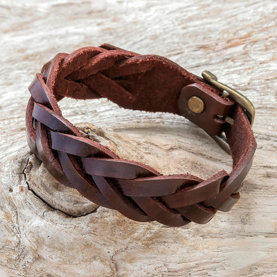 Braided leather wristband bracelet, Everyday Charm in Espresso