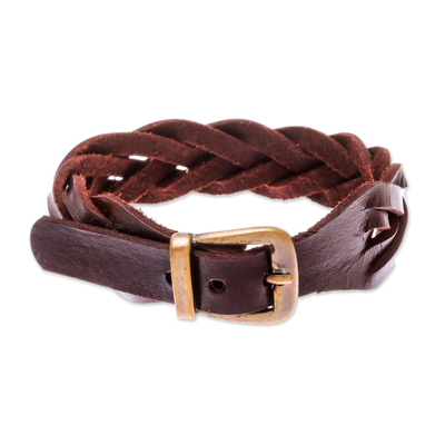 Leather Braided Wristband Bracelet in Espresso from Thailand - Everyday ...