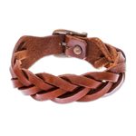 Braided leather wristband bracelet, 'Everyday Charm in Chestnut' - Leather Braided Wristband Bracelet in Chestnut from Thailand
