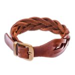 Braided leather wristband bracelet, 'Everyday Charm in Chestnut' - Leather Braided Wristband Bracelet in Chestnut from Thailand