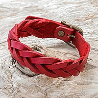 Featured review for Braided leather wristband bracelet, Everyday Charm in Red