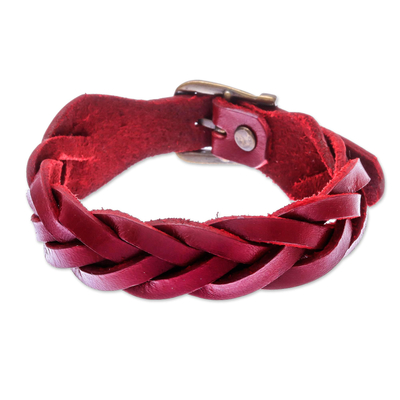 Leather Wristband Bracelet in Red from Thailand