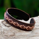 Leather cuff bracelet, 'Thai Pattern in Brown' - Diamond Pattern Leather Cuff Bracelet in Brown from Thailand
