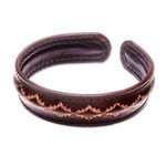 Leather cuff bracelet, 'Thai Pattern in Brown' - Diamond Pattern Leather Cuff Bracelet in Brown from Thailand
