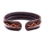 Leather cuff bracelet, 'Thai Pattern in Brown' - Diamond Pattern Leather Cuff Bracelet in Brown from Thailand