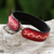 Leather cuff bracelet, 'Thai Pattern in Red' - Diamond Pattern Leather Cuff Bracelet in Red from Thailand (image 2b) thumbail