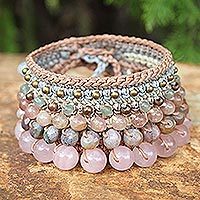 NOZAKY bracelet  WA , Ficelle en soie, quartz rose