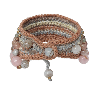 Multi-gemstone beaded macrame bracelet, 'Bohemian Sunshine' - Multi-Gemstone Beaded Macrame Bracelet from Thailand