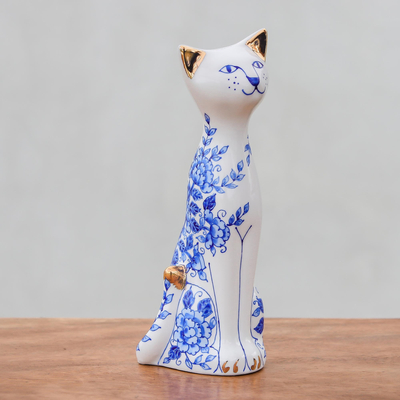 Benjarong porcelain statuette, Sweet Floral Cat
