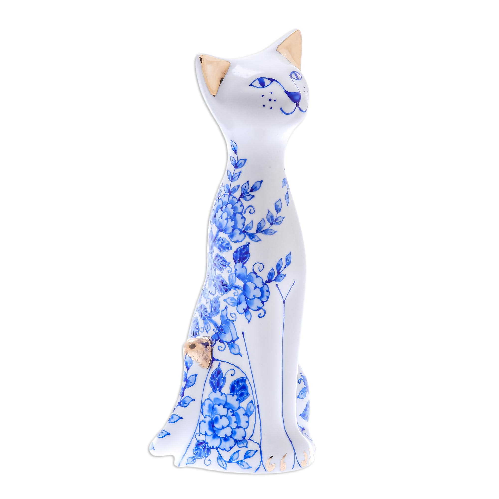 Download Unicef Market Floral Benjarong Porcelain Cat Statuette 7 5 In Happy Floral Cat