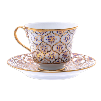 Gilded Benjarong Porcelain Teacup and Saucer from Thailand - Thai Gold ...