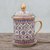 Benjarong porcelain lidded mug and saucer, 'Thai Majesty' - Lidded Benjarong Porcelain Gilded Mug and Saucer