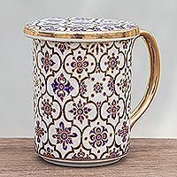 Gilded Benjarong Porcelain Lidded Mug from Thailand,'Thai Royalty'