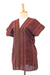 Cotton blouse, 'Karen Style in Mahogany' - Wavy Embroidered Cotton Blouse in Mahogany from Thailand (image 2b) thumbail