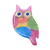 Ceramic brooch pin, 'Rainbow Owl' - Colorful Ceramic Owl Brooch from Thailand