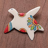 Ceramic brooch pin, 'Floral Sea Turtle'