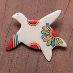 Ceramic brooch pin, 'Floral Sea Turtle' - Floral Ceramic Sea Turtle Brooch from Thailand