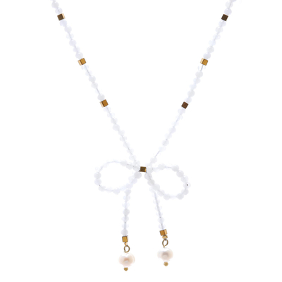 Collar con colgante de cuentas de cuarzo y perlas cultivadas - Collar con cuentas de cuarzo natural y perlas cultivadas