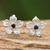 Garnet stud earrings, 'Winter Blooms' - Floral Garnet Stud Earrings from Thailand