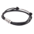 Stainless steel and leather pendant bracelet, 'Stunning Feather in Black' - Stainless Steel and Black Leather Feather Pendant Bracelet (image 2d) thumbail