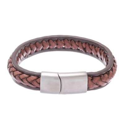 Russet Leather Braided Wristband Bracelet from Thailand - Cool Style in ...