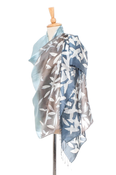 Batik silk shawl, 'Nature's Whisper' - Hand-Painted Ombre Batik Silk Shawl from Thailand