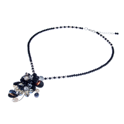 Collar con colgante de ágata y perlas cultivadas - Collar con colgante de racimo de cuentas de ágata y perlas cultivadas