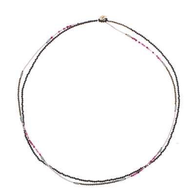 Agate long beaded strand necklace, 'Midnight Love in Pink' - Extra Long Beaded Strand Necklace in Pink from Thailand
