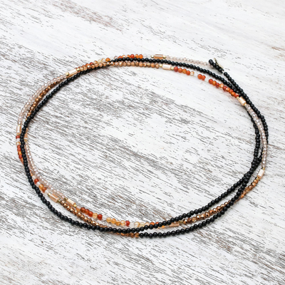 Agate long beaded strand necklace, 'Midnight Love in Red-Orange' - Agate Long Beaded Strand Necklace in Red-Orange