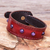 Amethyst and leather wristband bracelet, 'Mystical Meteor' - Amethyst and Red Leather Wristband Bracelet from Thailand (image 2) thumbail
