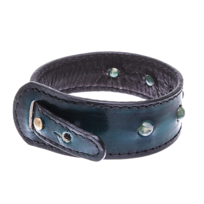Armband aus Achat und Leder - Armband aus blaugrünem Achat und Leder