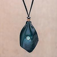 Men's howlite and leather pendant necklace, 'Thai Cowboy in Blue'