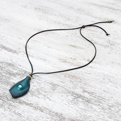 Men's howlite and leather pendant necklace, 'Thai Cowboy in Blue' - Men's Howlite and Leather Pendant Necklace in Blue