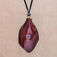 Men's howlite and leather pendant necklace, 'Thai Cowboy in Red'