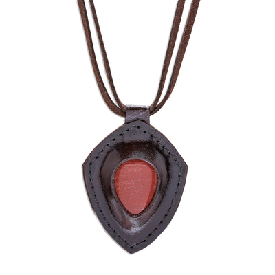 Jasper and Leather Pendant Necklace from Thailand