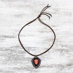 Jasper and leather pendant necklace, 'Bold Shield' - Jasper and Leather Pendant Necklace from Thailand