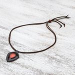 Jasper and leather pendant necklace, 'Bold Shield' - Jasper and Leather Pendant Necklace from Thailand
