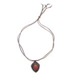 Jasper and leather pendant necklace, 'Bold Shield' - Jasper and Leather Pendant Necklace from Thailand