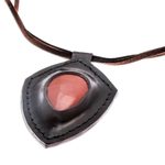 Jasper and leather pendant necklace, 'Bold Shield' - Jasper and Leather Pendant Necklace from Thailand
