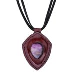 Amethyst and leather pendant necklace, 'Bold Shield' - Amethyst and Leather Pendant Necklace from Thailand