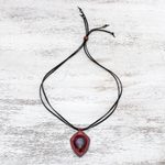 Amethyst and leather pendant necklace, 'Bold Shield' - Amethyst and Leather Pendant Necklace from Thailand