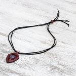 Amethyst and leather pendant necklace, 'Bold Shield' - Amethyst and Leather Pendant Necklace from Thailand