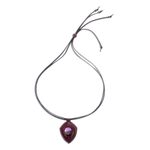 Amethyst and leather pendant necklace, 'Bold Shield' - Amethyst and Leather Pendant Necklace from Thailand